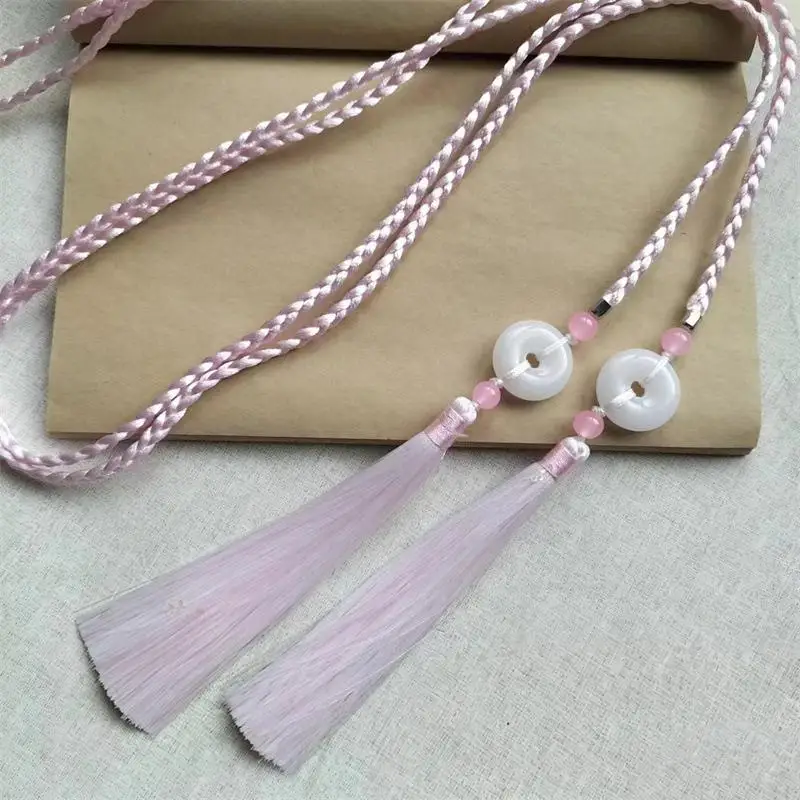 Vintage handgewebter Hanfu-Gürtel im chinesischen Stil mit traditionellem Ping-An-Anhänger, Taillenseil mit Quasten für Männer und Frauen. – Detail 5