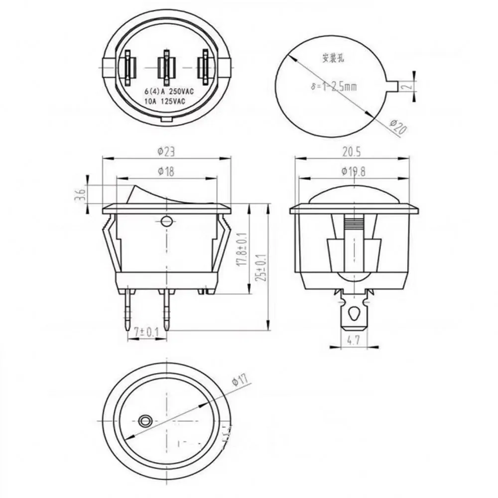 100 Stück EIN/AUS Runder Wippschalter LED-Beleuchtet Auto-Armaturenbrett Boot Van 12V KCD1 20MM 6A 250V / 10A 125V 2/3/4-PIN Schalter – Detail 1