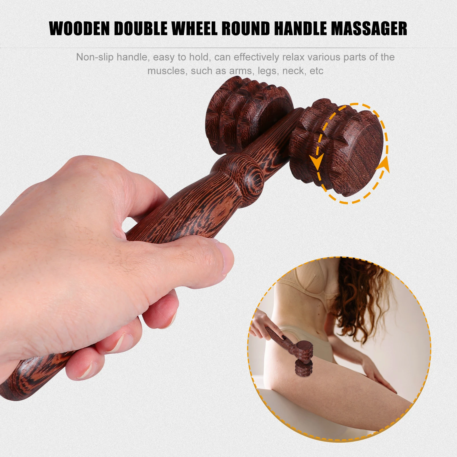 

Wooden Massage Roller Tool Muscle Relaxer For Back Neck Arms Legs Natural Wood Muscle Stretch Massager Non-Slip Handle Full Body