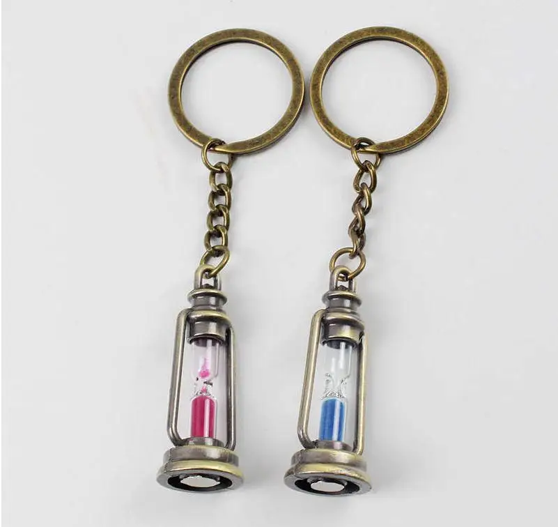 100 Pcs Novelty Metal Lamp Shaped Key Chain Hourglass Keychain Lover Couples Friends Nice Trinket Gifts Wholesale