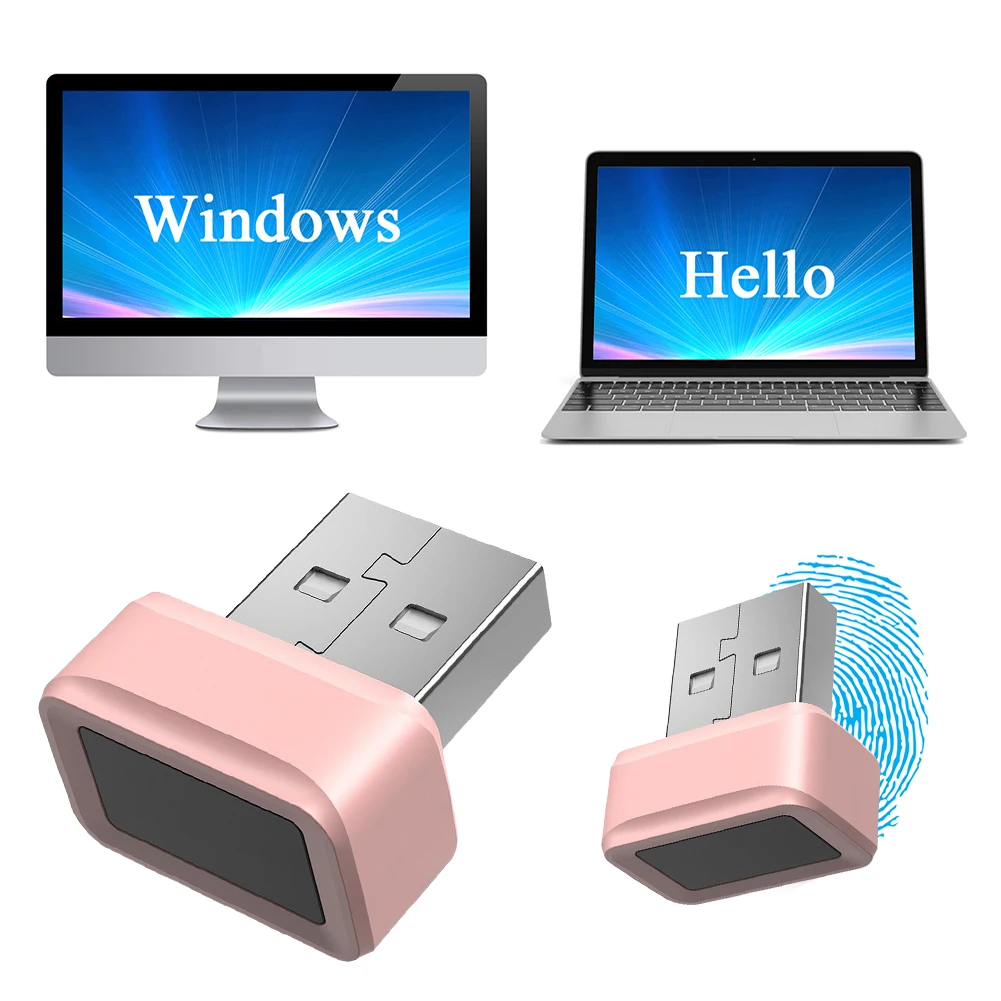 USB Fingerprint Key Reader Portable Key Anti-Spoofing Windows Hello FIDO U2F Mini Fingerprint Reader 360° Touch for PC