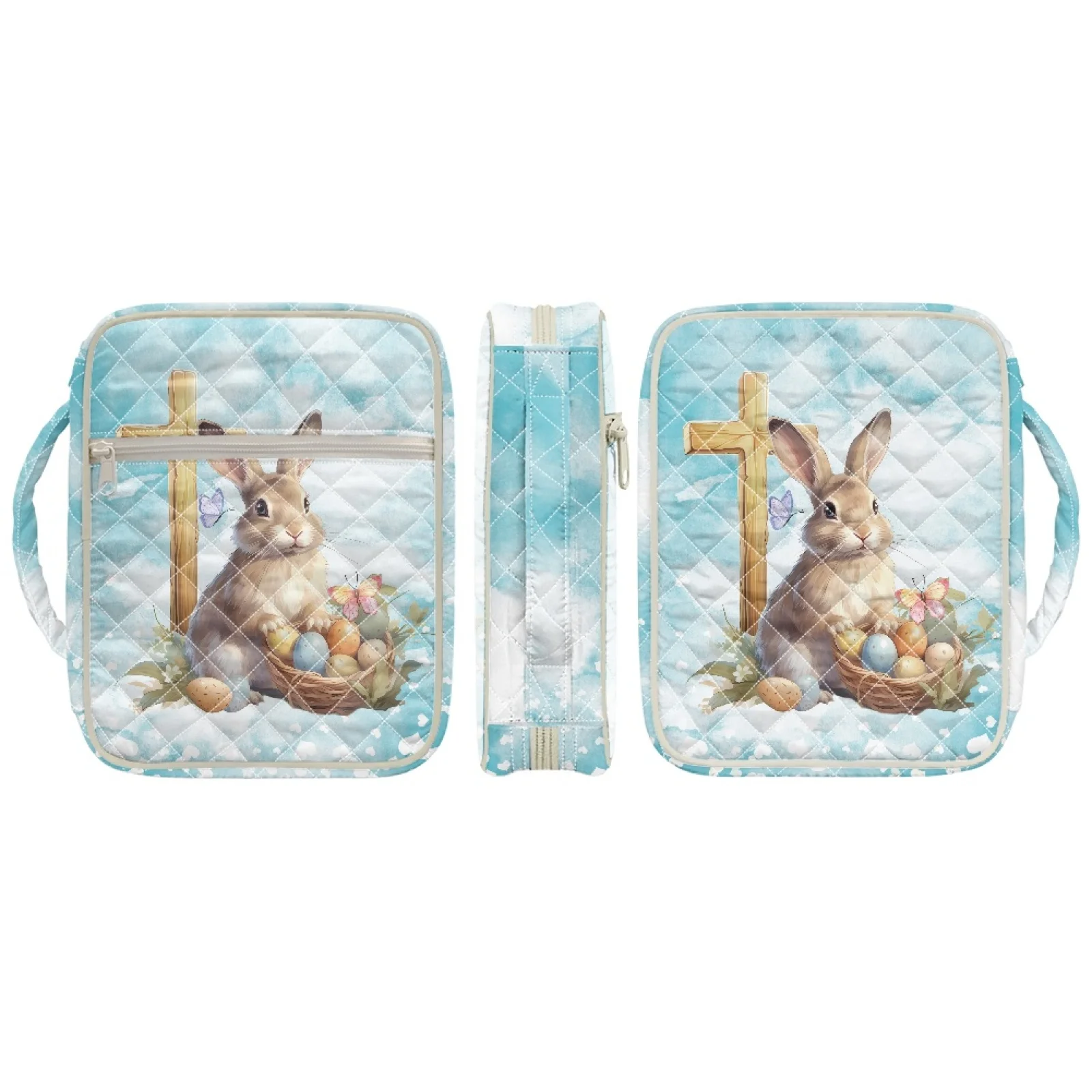 Coloranimal Easter Bunny Cross 2026 New Portable Bible Carrying Case Bag for Church Study Polyester Bible Cover Case