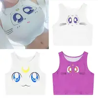 Harajuku-Disfraz de Cosplay para chicas, Tops cortos de gato marinero, camisetas sin mangas con estampado, camiseta sin mangas, chaleco de verano Lolita dulce