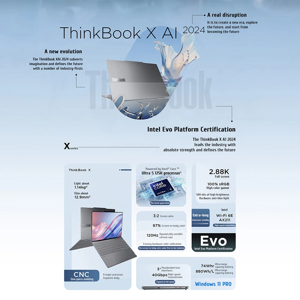 Lenovo thinkbook x 2024 Ai แล็ปท็อปแกนอัลตร้า9 185H/ultra 5 125H กราฟิก Intel Arc 16GB/32GB DDR5 1TB SSD 13.5-นิ้วโน้ตบุ๊คพีซี