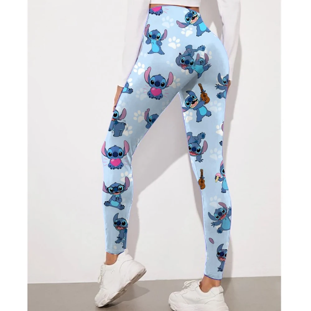 ผู้หญิง Mickey Mouse Minnie พิมพ์กางเกงขายาวยืดกีฬา Push Up กางเกงกีฬาสูงเอวกางเกงโยคะกีฬากลางแจ้ง