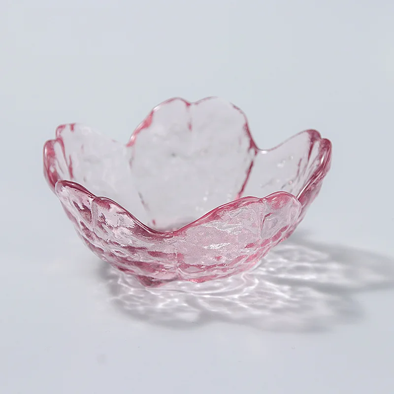 Saucer Seasoning Plate Japanese Pink Cherry Blossom Glass Bowl Dipping Sauce Plate Hot Pot Barbecue Dumpling Dipping Bowl