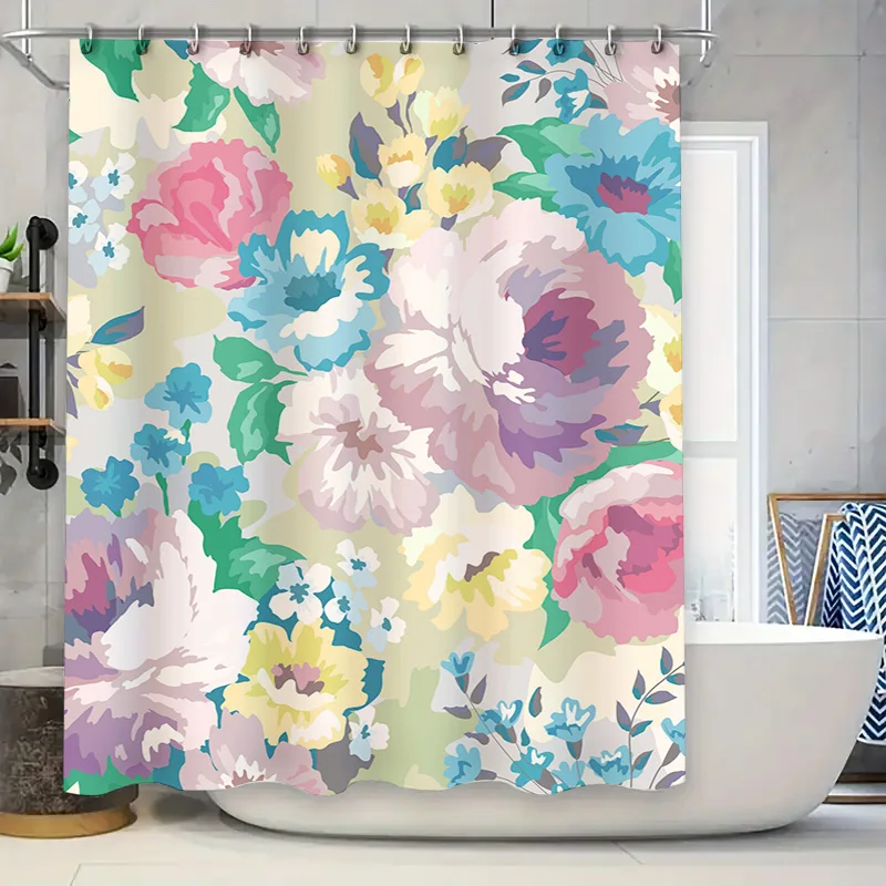 

Красочная занавеска для душа с цветочным принтом, водонепроницаемая ткань, декор для ванной комнаты, доступен в нескольких размерах, идеальная идея подарка для нее # HomeДекор