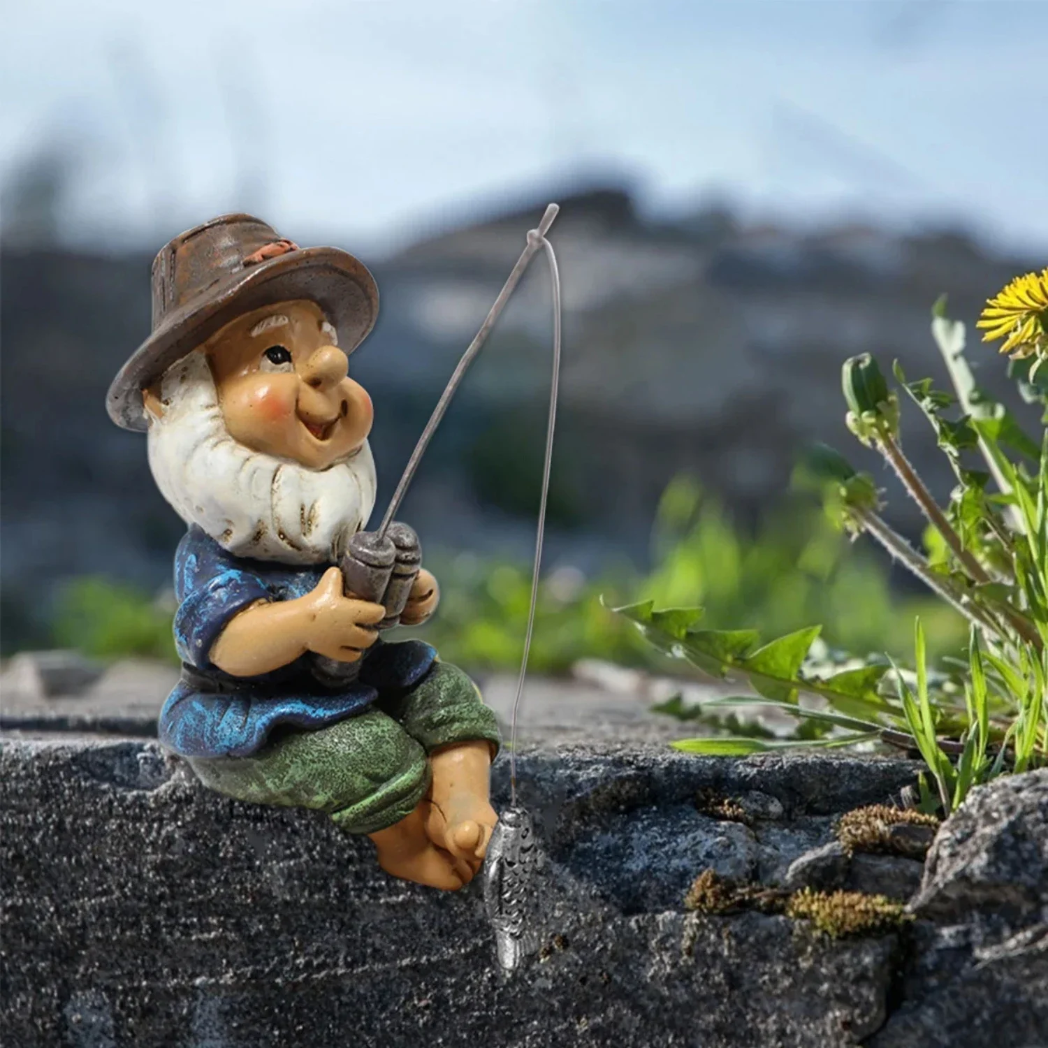 Adorable Fishing Gnome Statue - Funny Naughty Garden Gnome Figurine - Charming Dwarf Sculpture Resin Ornament - Perfect Lawn, Ya