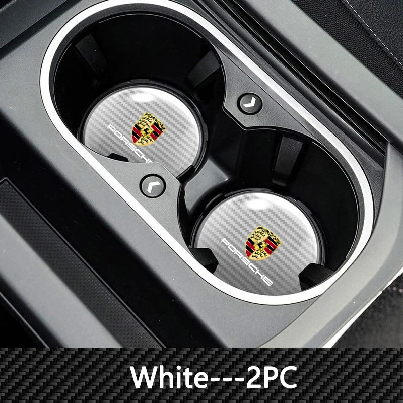 2Pcs Carbon Fiber Car Coaster Anti-noise Water Cup Pad For Porsche 963 Cayenne Cayman Panamera Macan Taycan Mission-E 919-Hybrid