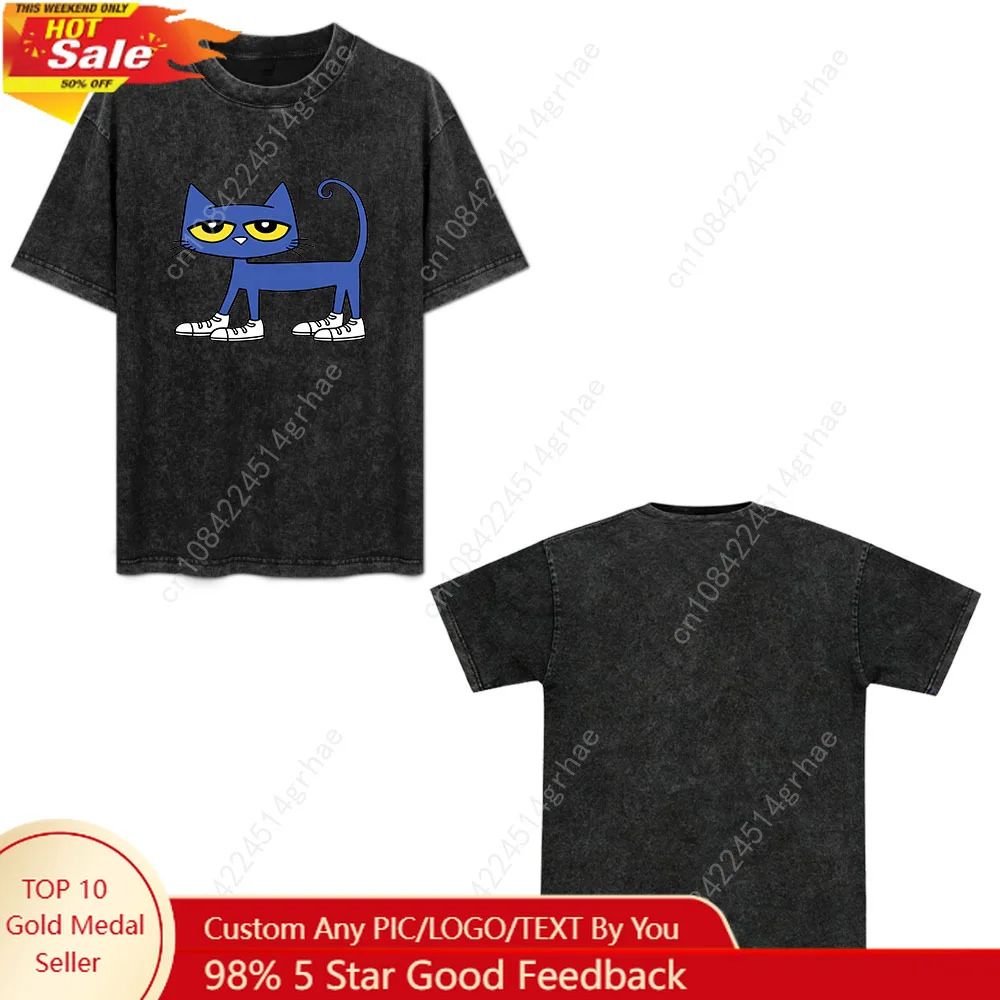Pete the Cat I Love My White Shoes Cosplay T-shirt Unisex Retro Short-sleeved Pure High Quality Cotton Sport Cycling Loose Top