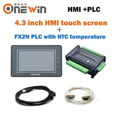 HMI touch screen panel 4.3 inch and FX2N series PLC industrial control board with NTC temperature communication cable ONEWIN