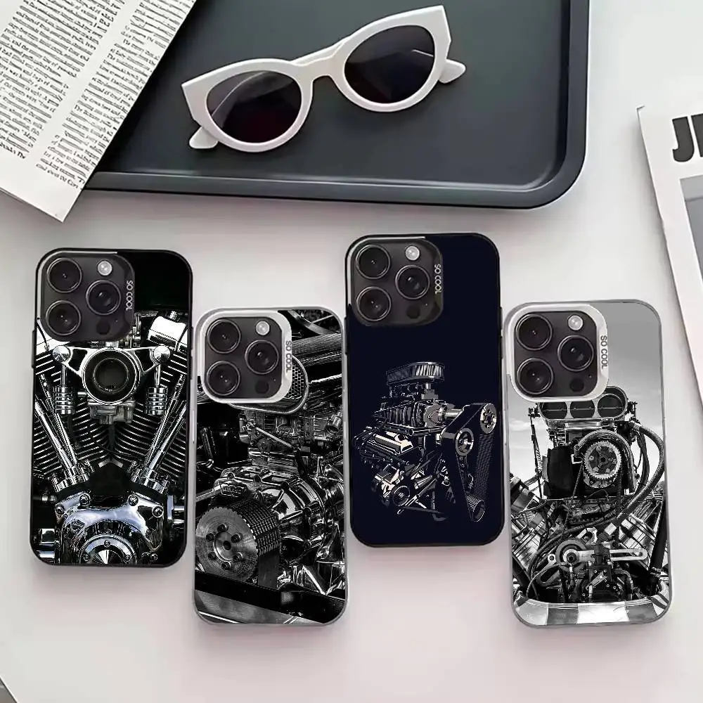 

M-Mechanical Engines Phone Case For iPhone 17,16,15,14,13,12,11 Plus,Pro Max,XS,Colored silver phone case