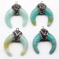 Natural Stone Amazonite Pendant lapis lazuli obsidian Blue Moon Pendants  DIY Make Jewelry Necklace Earring Accessories for Wome