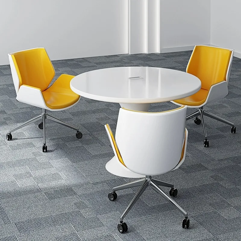 *Small Round Reception Meeting Table Simple White Lacquer Negotiation Conference Table Chair Set 1-3 People
