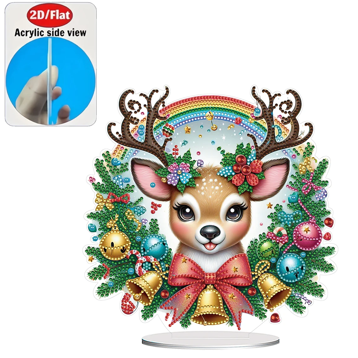 

2D / Flat 1pc Christmas Reindeer Acrylic Welcome Plaque Diamond Painting Desktop Ornament Set, Shiny Wall Decor, Holiday Gift