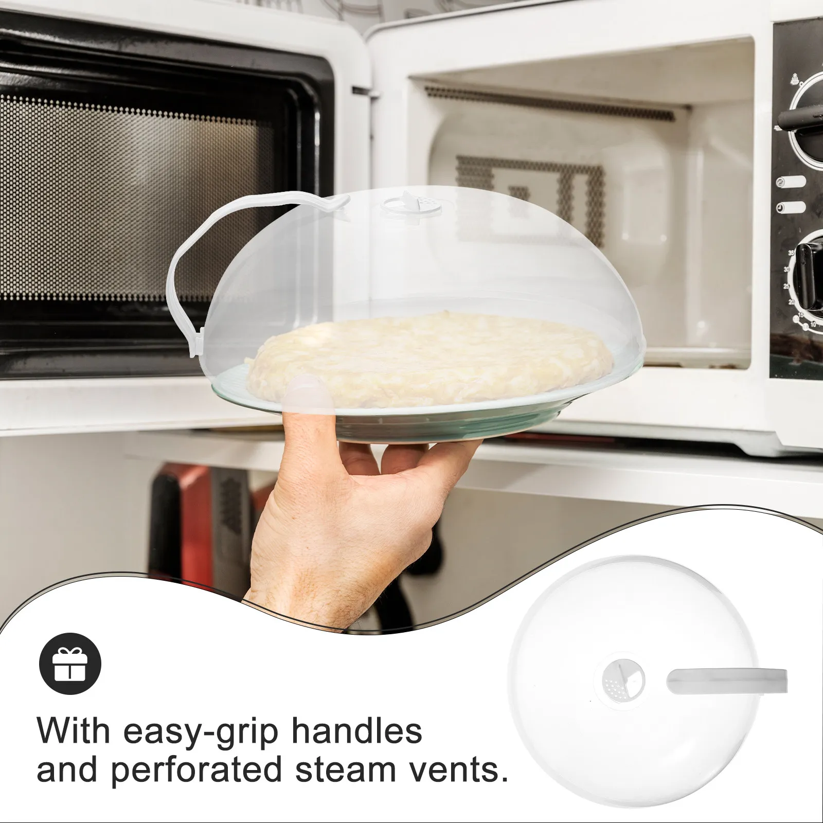 

Microwave Splatter Cover PP Microwave Oven Dustproof Lid with Drain Hole Easy Grip Handles Steam Vent Kitchen Helper