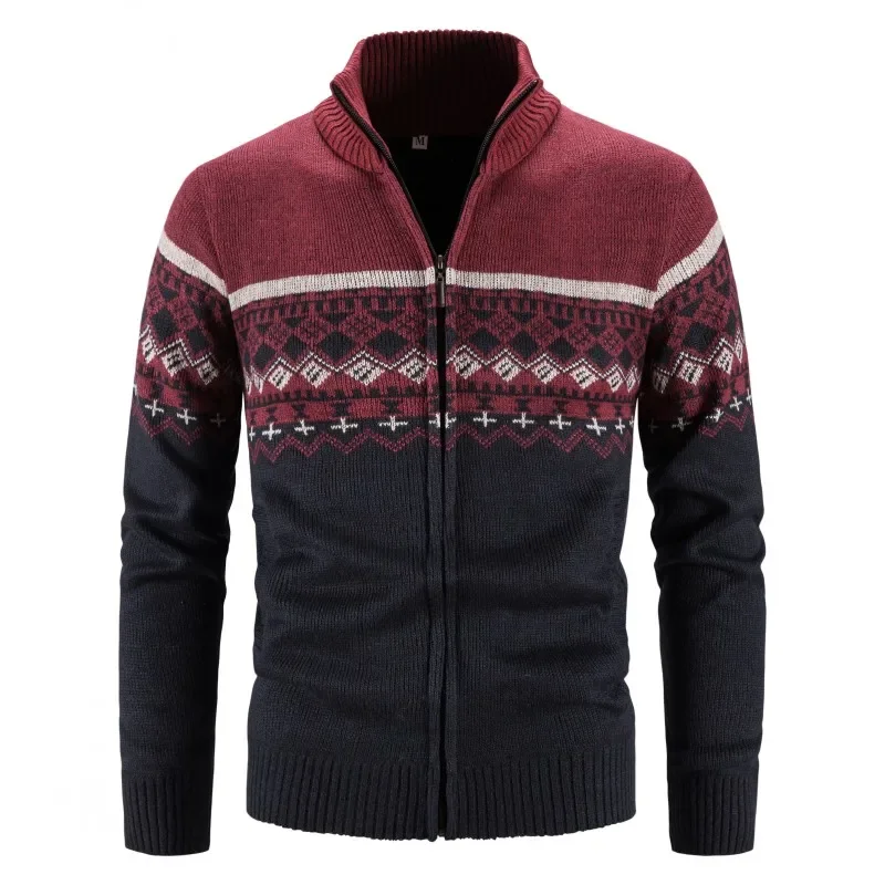 Suéter grueso de terciopelo para hombre, chaqueta informal de moda con cuello levantado, cárdigan degradado, novedad de invierno, 2021