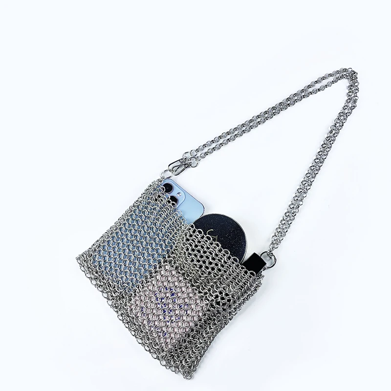 Metallic shiny hand-woven sequins, tote bag, shopping bag, underarm cross-body bag