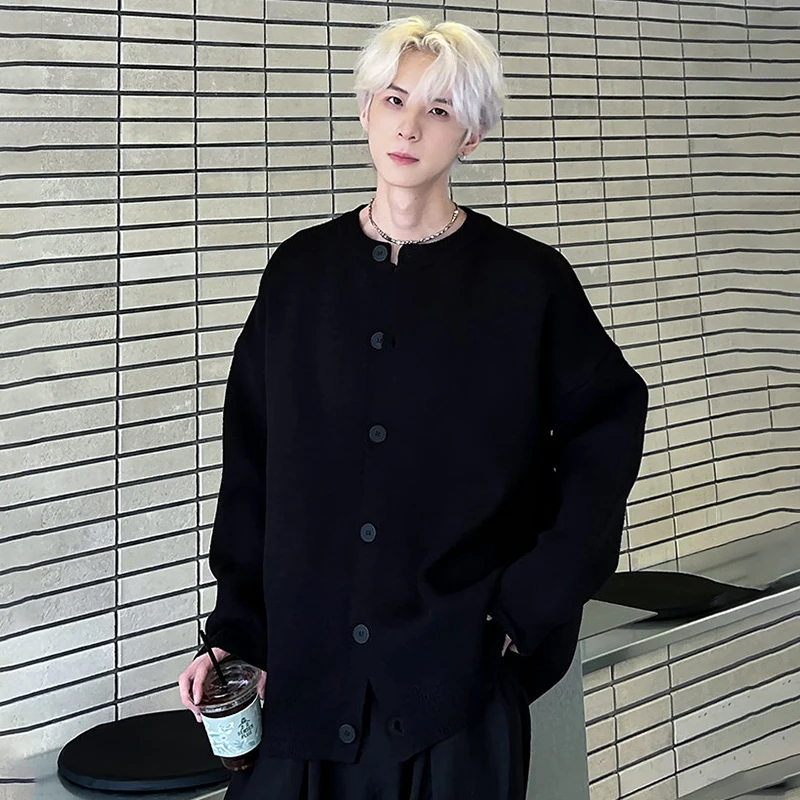 LUZHEN 2025 جديد الكورية فضفاض وسيم كم طويل سترة مشغولة من الصوف الرجال موضة عالية الجودة الجولة الرقبة سترة غير رسمية JY3464