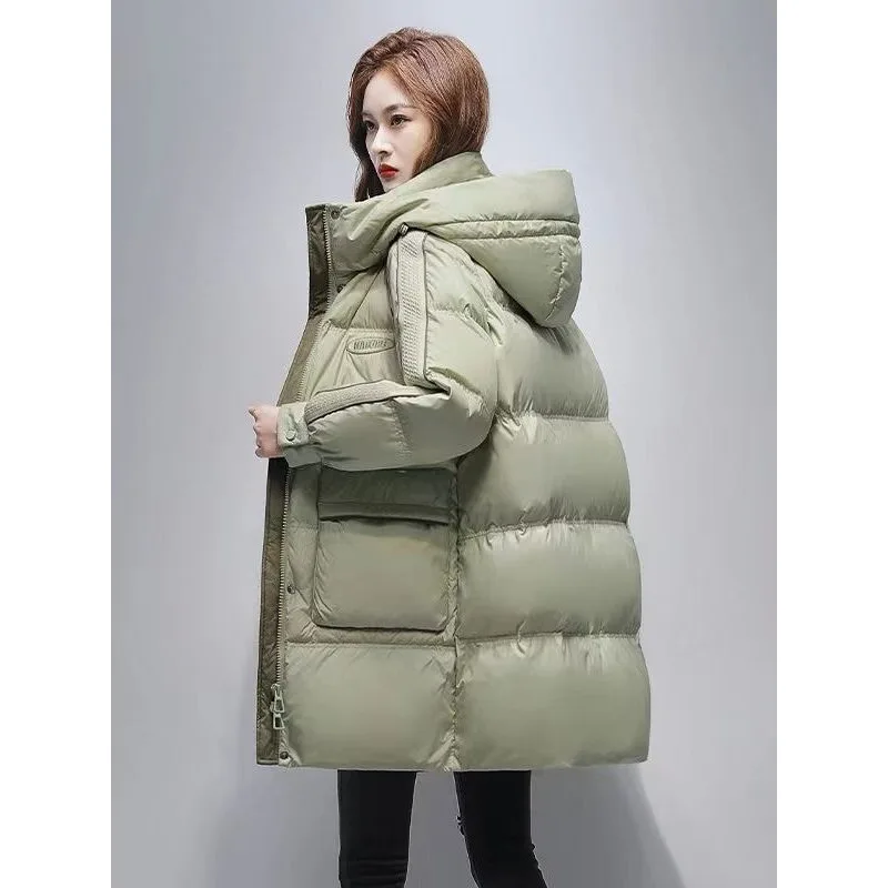 

Cotton-padded Jacket Middle Long Girls Thickened Cotton-padded Jacket New Korean Style Warm Loose Fashionable Straight Hooded