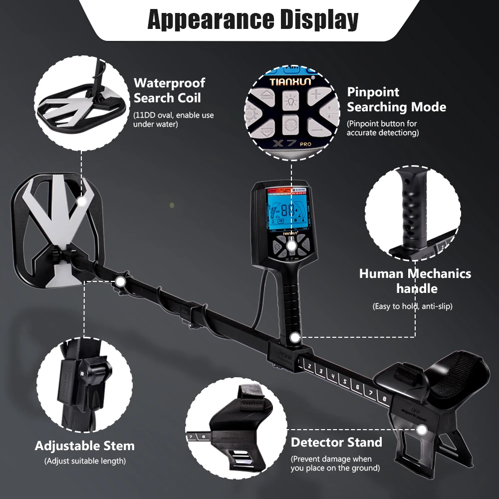 2025 X7 Metal Detector with Depth Indication Numerical Value Selective Shielding for Treasure Hunting Accurate Target Detection