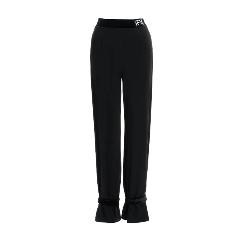 Pantalones de baile latino para mujer, ropa de práctica de baile de salón, traje de Baile Estándar Nacional, ropa de escenario femenina, pantalones negros, nuevo 1412