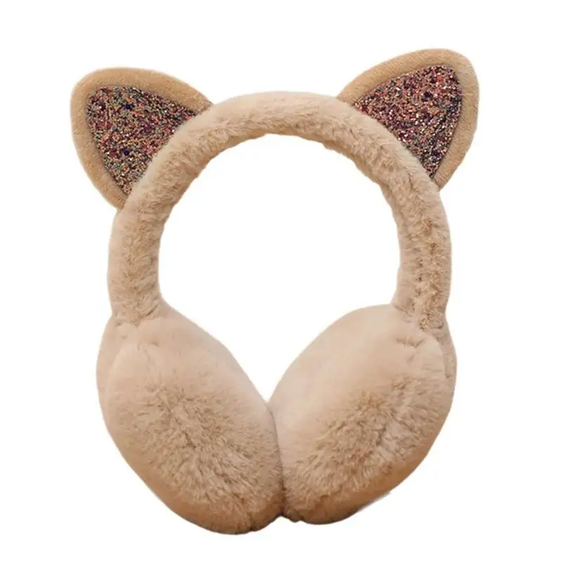 39bb-折りたたみ式猫耳スパンコールイヤーウォーマーぬいぐるみイヤーマフ厚く暖かい耳カバー寒い天候のためのさまざまな機会のイヤーマフ