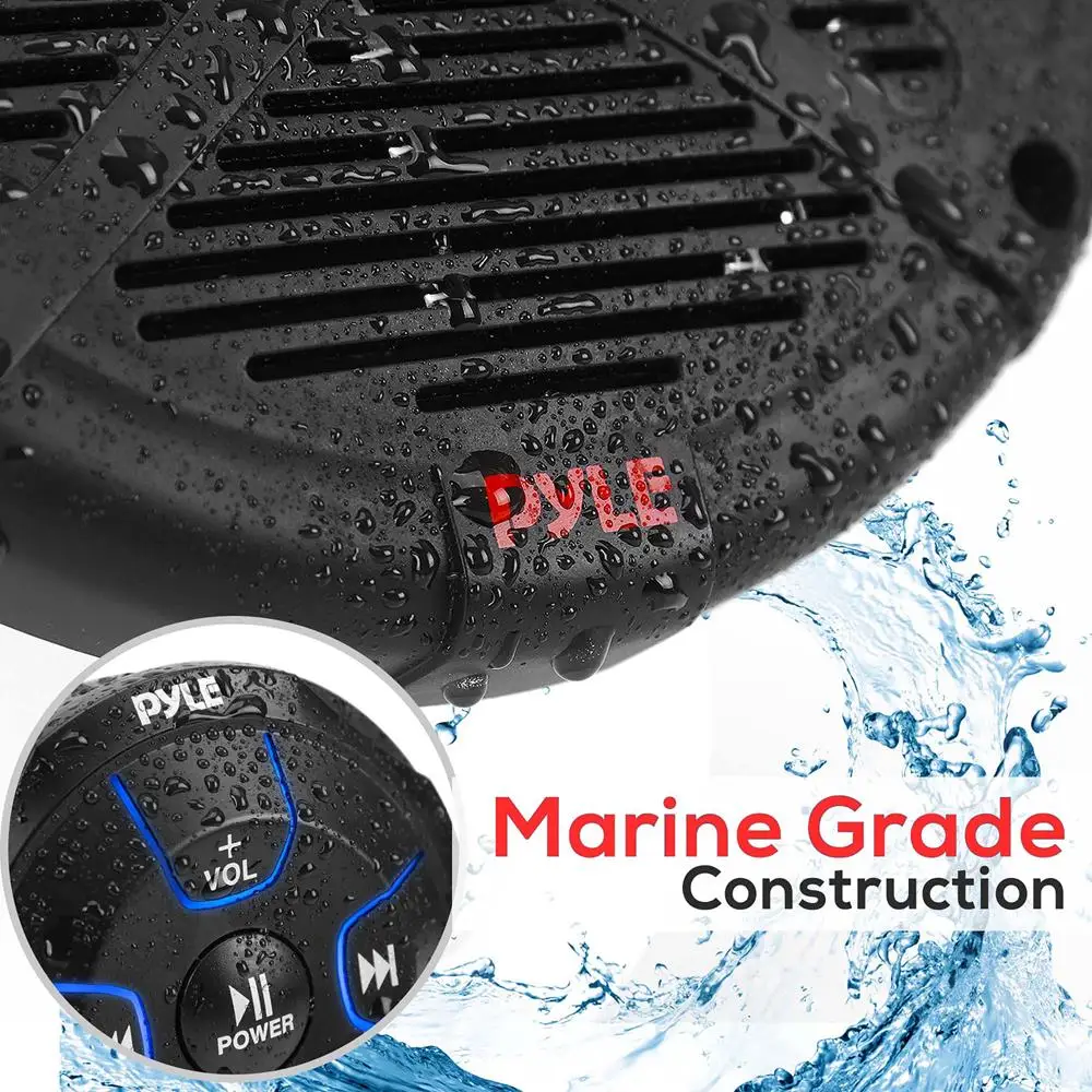 Kit de haut-parleurs marins doubles Pyle 6,5 pouces – étanche avec récepteur de télécommande Bluetooth amplifié pour véhicules Powersport