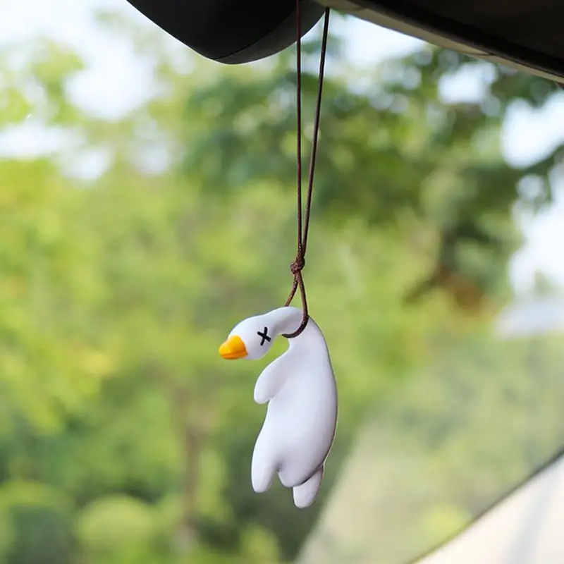 Swinging Duck Car Ornament Cute Hanging Duck Car Accessory Automobile Rear View Mirror Pendant Resin Roasting Duck For Car