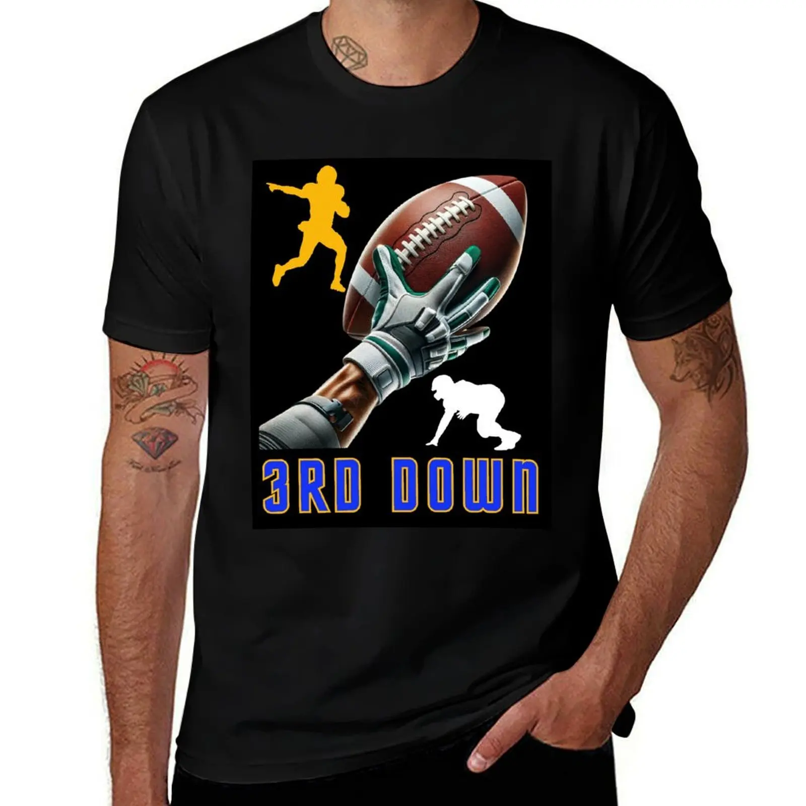 

American Football 3rd Down T-Shirt cotton graphic tees blue archive football t shirt clothes for men