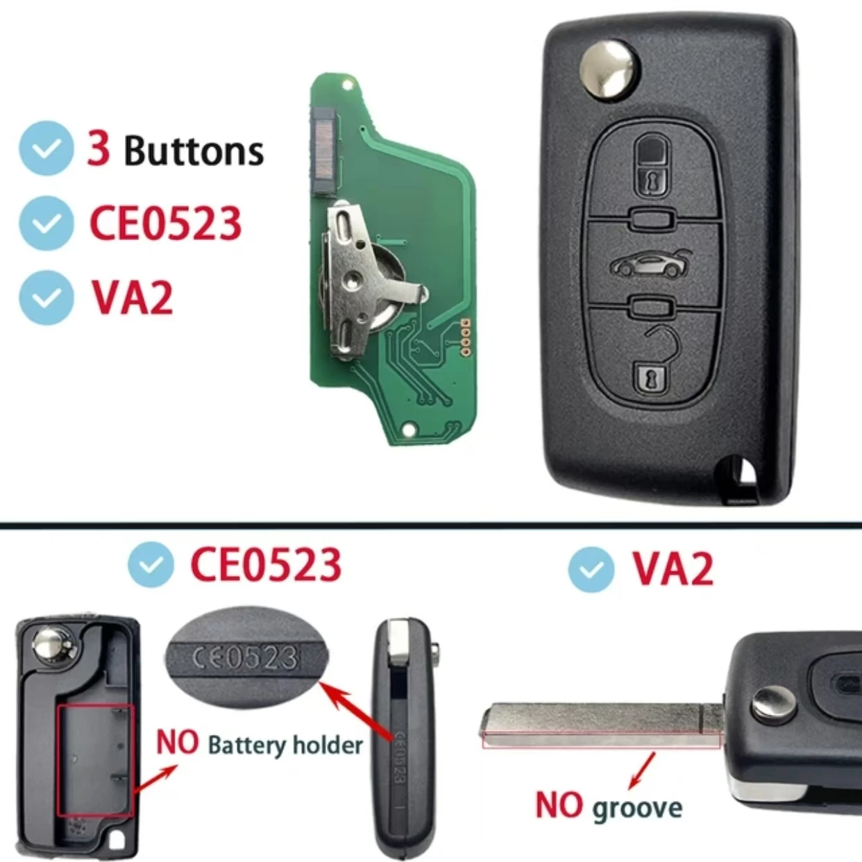 Jingxin 3-Tasten CE0536/CE0523 ASK/FSK 434MHz Fernbedienung Autoschlüssel für Citroen C4 C5 C6 C8 Xsara Picasso für Peugeot 107 207 307 308 – Detail 4