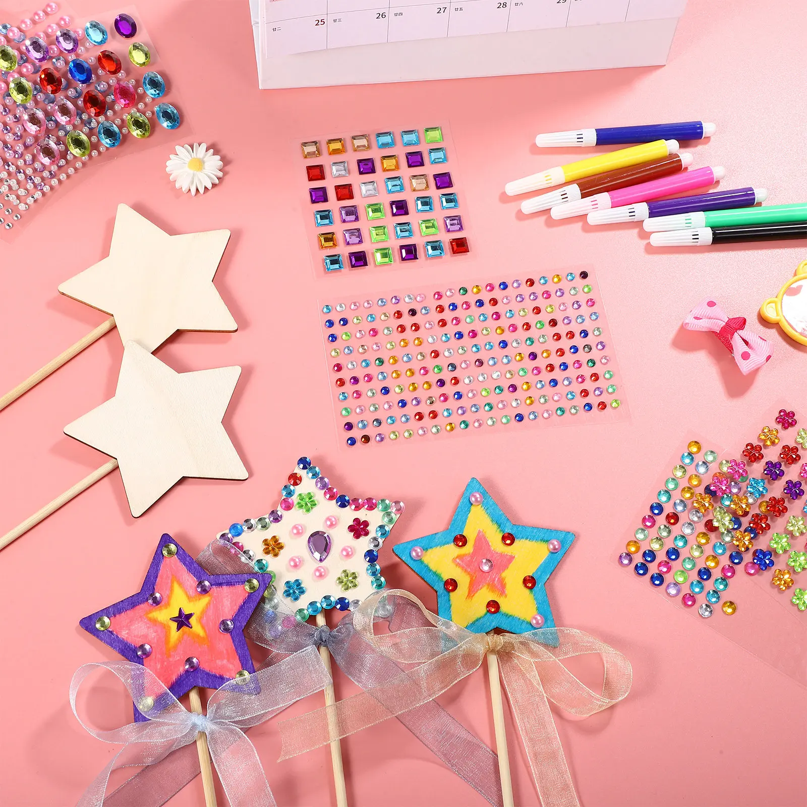 

1Set Stars Fairy Wand Kit Wood Wands for Crafts Unpainted Princess Wands Party Favors Birthday Handcraft Activity Creative Play