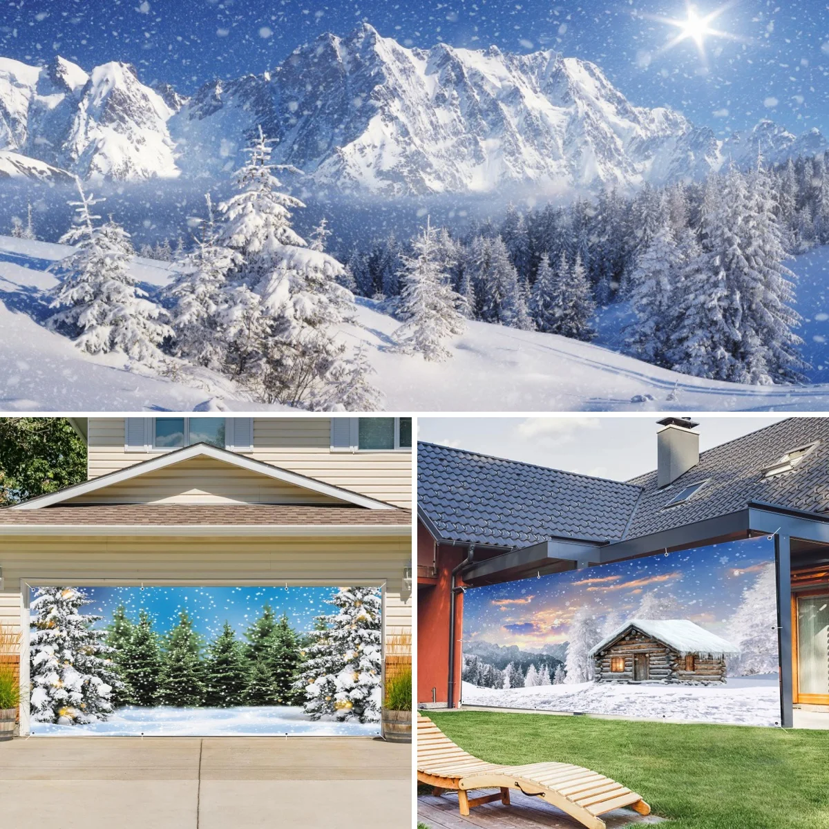 Winter Snow Mountain Weihnachten Garagentor Banner Große Weihnachtshintergrunddekoration für Outdoor Indoor Home Holiday Party