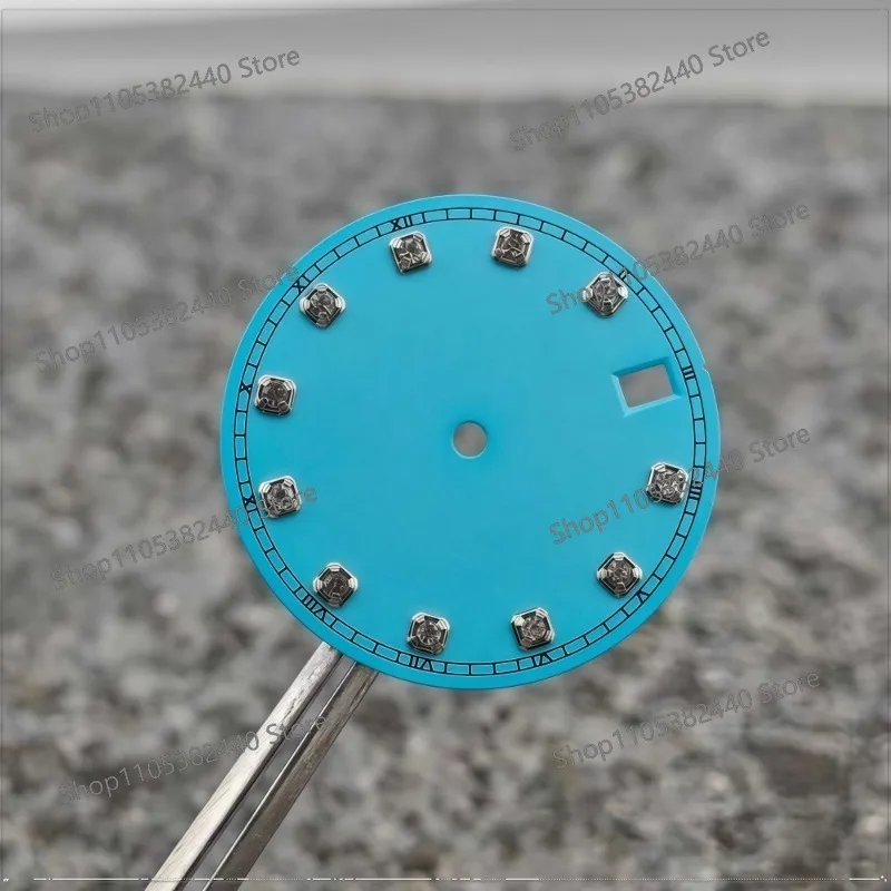 28.5mm Watch Dial For NH35 Movement, Sunburst Matte Surface Diamond Markers, No‑Logo DIY Mod Replacement Watch Accessory