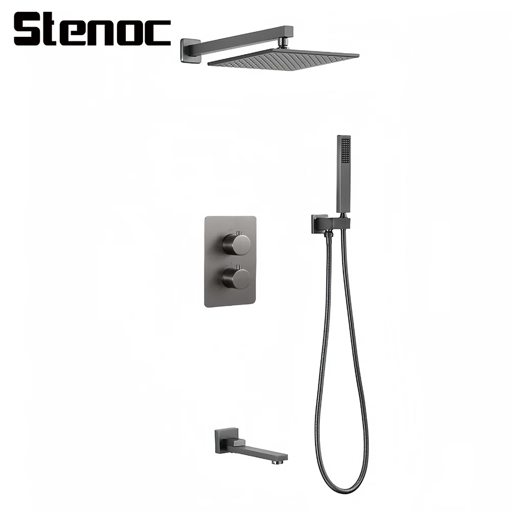 Chrome Shower Faucet Set Rainfall 12 Inch Concealed Shower System Wall Mounted Rainfall Bathroom Shower Tap With Handshower Set