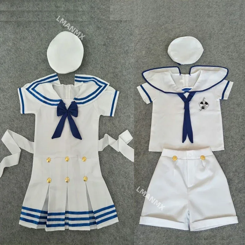 Girl or Boy Baby White Navy Sailor Marine Stripe Costume Party for Kid Hat  Tops   Pant