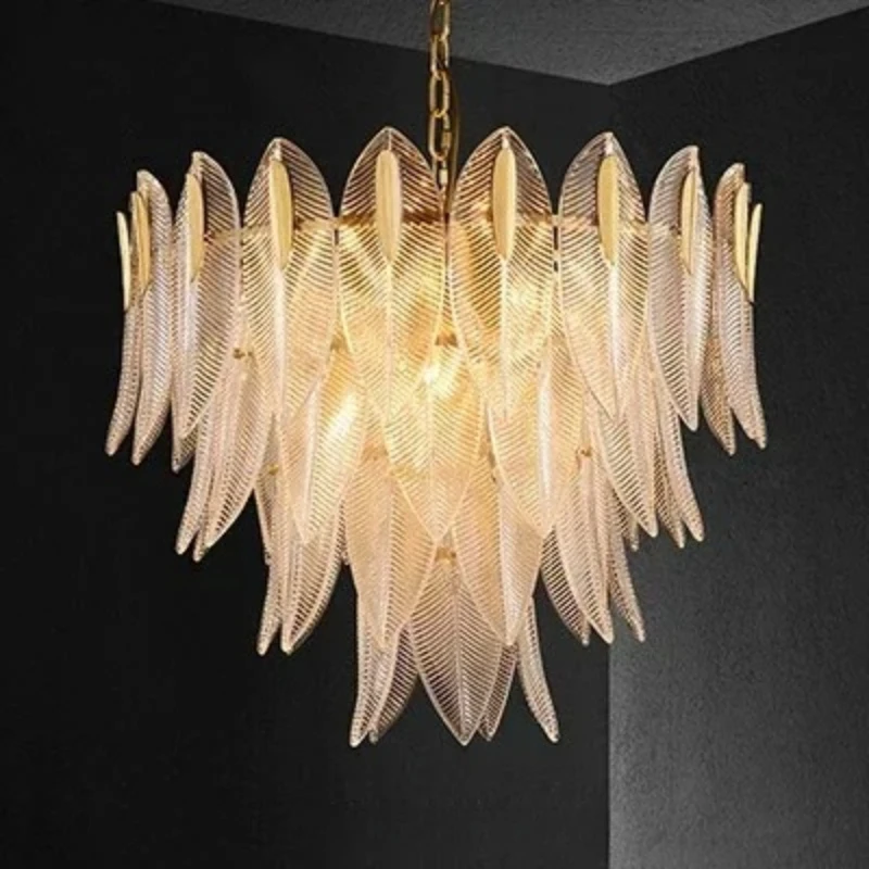 

French Design Glass Hanging Lamp Luxury Gold Metal LED Chandelier Restaurant Hotel Villa Home Decor Lighting Fixture
