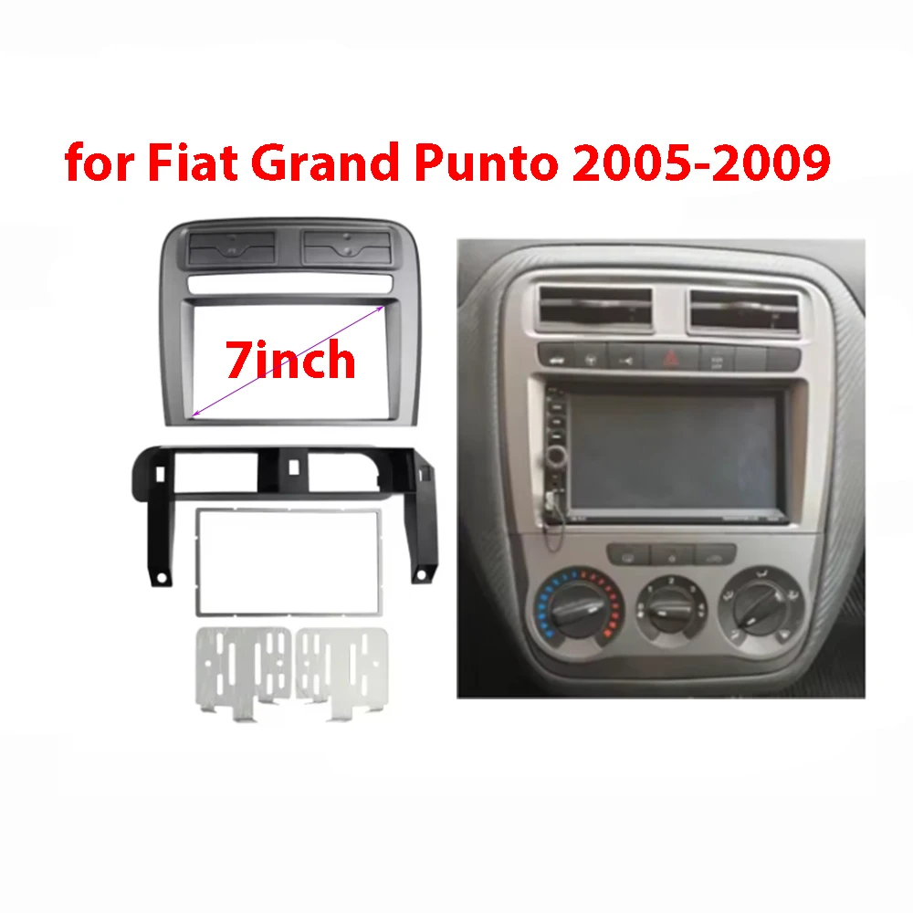 Double 2 Din Car Radio Fascia Fit for Fiat Grand Punto 2005-2009 Left Wheel  Dash Mounting Installation Trim Frame Stereo Kit