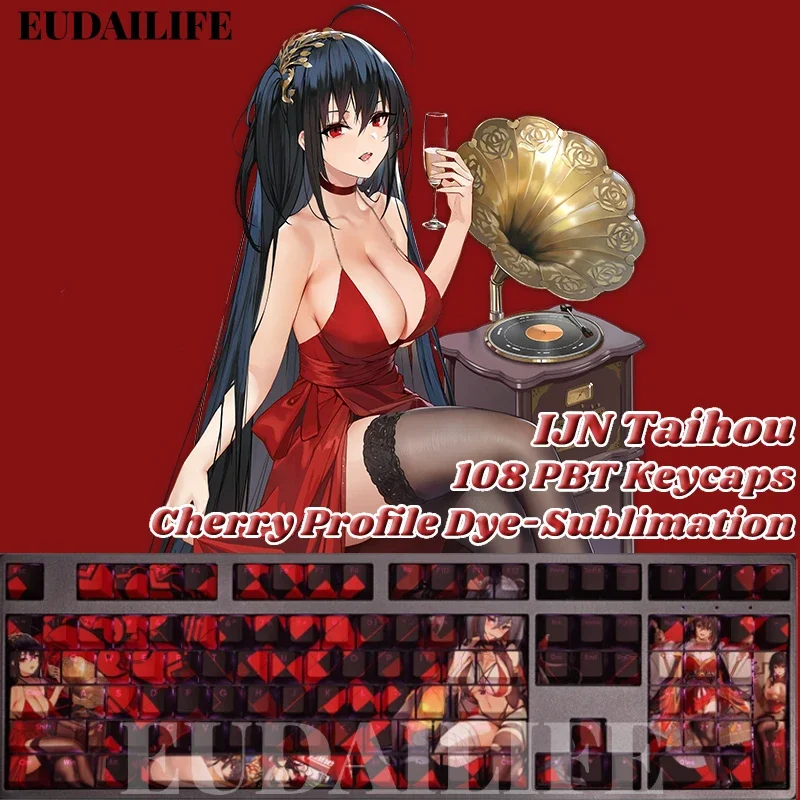 IJN Taihou 108 Keycap Azur Lane PBT DYE Sublimation Light Transmitting Cherry Switch Key Cover for Mechanical Keyboard Otaku