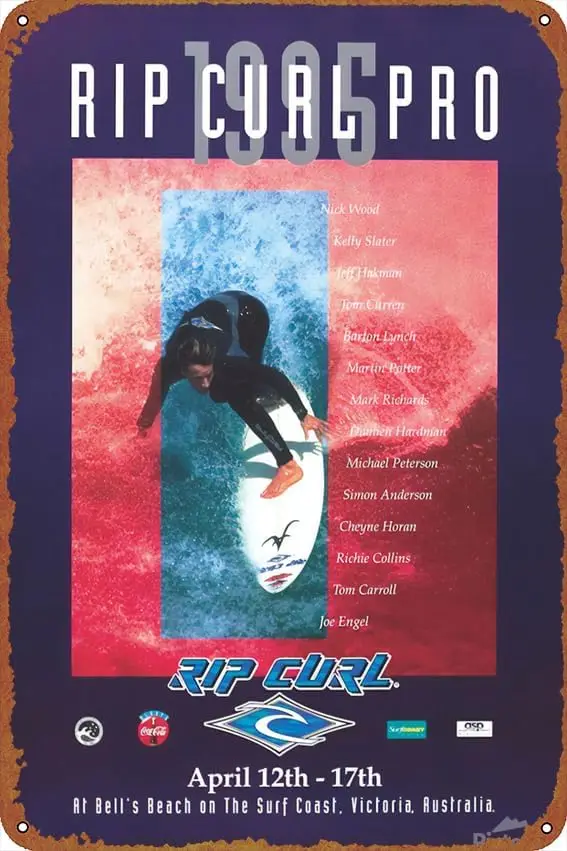 1995 PRO BELLS Surf Competition Poster Club Bedroom Office Coffee Bar Wall Art Retro Poster Tin Signs 12X8 Inch