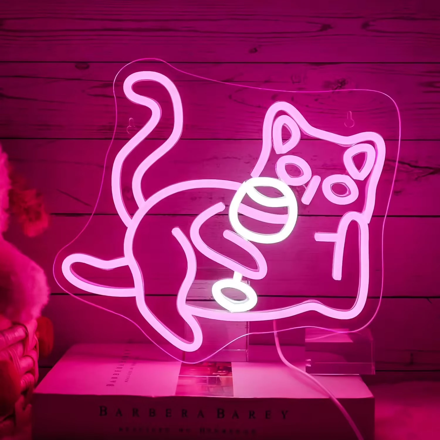 Cute Pink Drinking Cat LED Neon Sign - Customizable Funny Animal Wall Decor for Bedroom, Bar, Cafe, Restaurant USB Powered Light