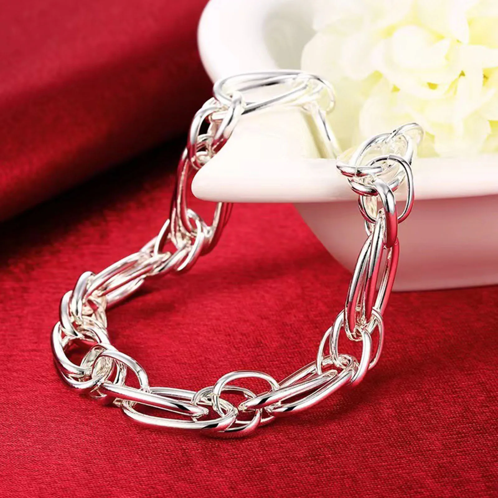 

Wholesale for Men Women Chain Silver Color Bracelets Noble Wedding Gift Party Fashion Jewelry Christmas Gifts