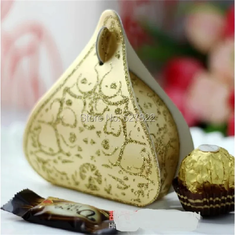 50PCS Hershey's Candy Boxes Romantic Gold Peach Heart Wedding Favours Box Water Droplet Gift Boxes Wedding Party Supplies