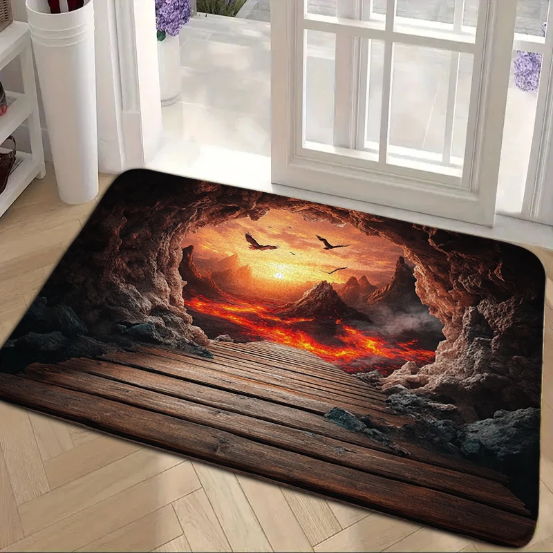 3D Illusion Depth Volcano Design Welcome Mat Non Slip Entrance Rug for Living Room Bedroom Kitchen Durable Floor Carpet Doormat