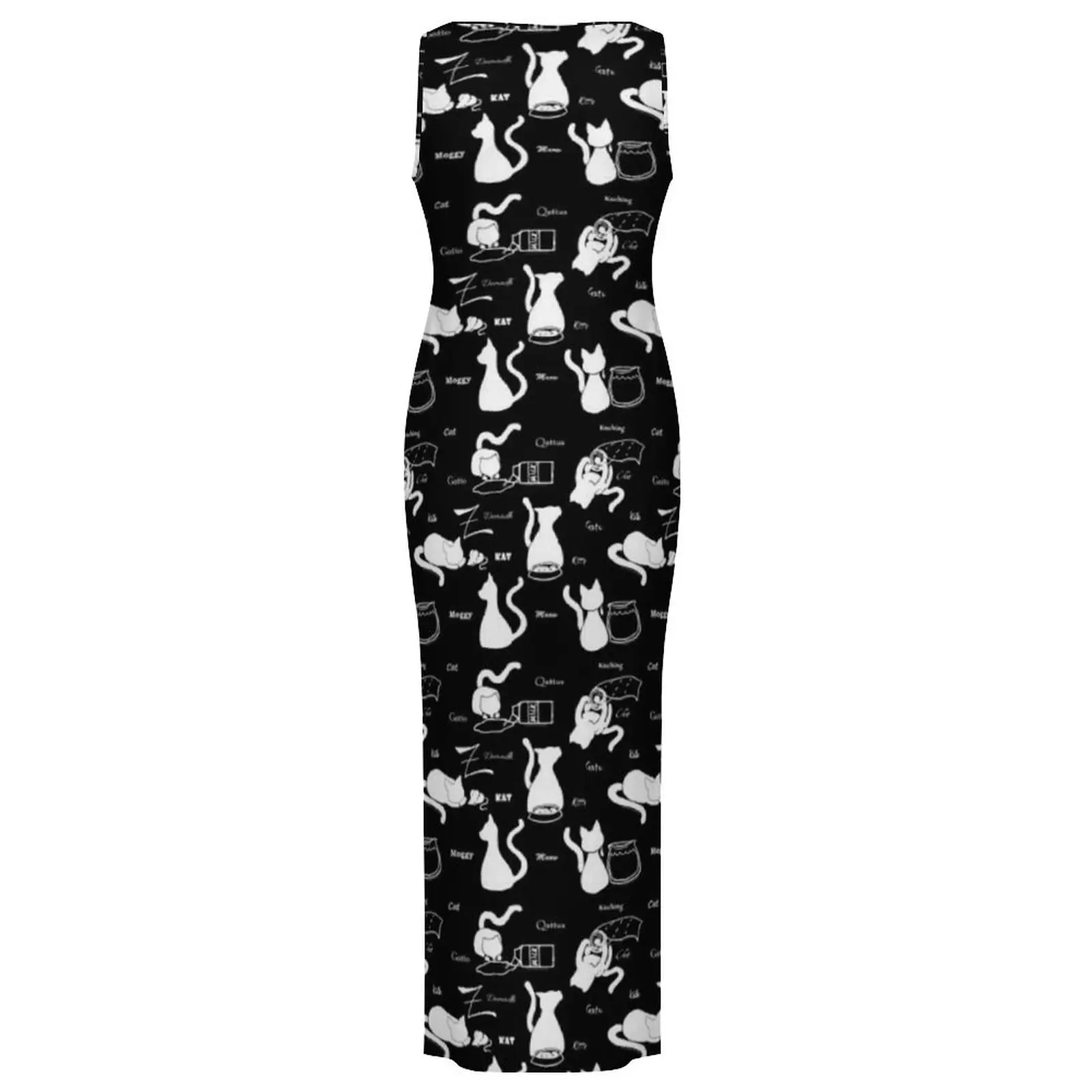 Playful Black Cat Dress Sleeveless Animal Silhouette Night Club Maxi Dresses Spring Y2K Fashion Custom Bodycon Dress 2XL 3XL 4XL