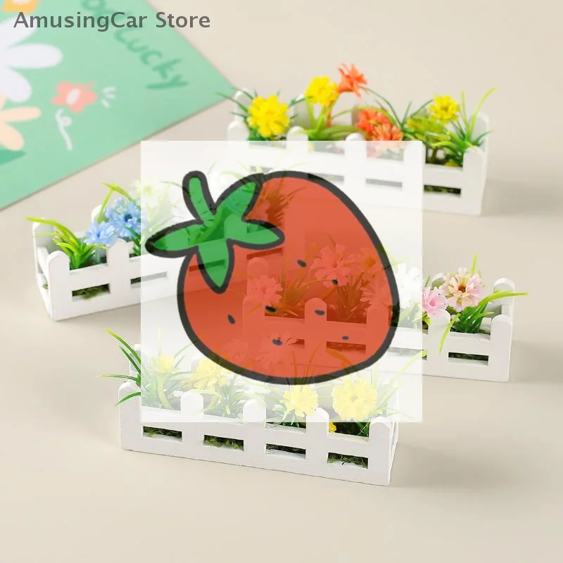 قطعة واحدة من نباتات مصغرة بوعاء مع سياج زهور للعب التظاهري، لعبة ديكور حديقة بيت الدمى بمقياس 1:12