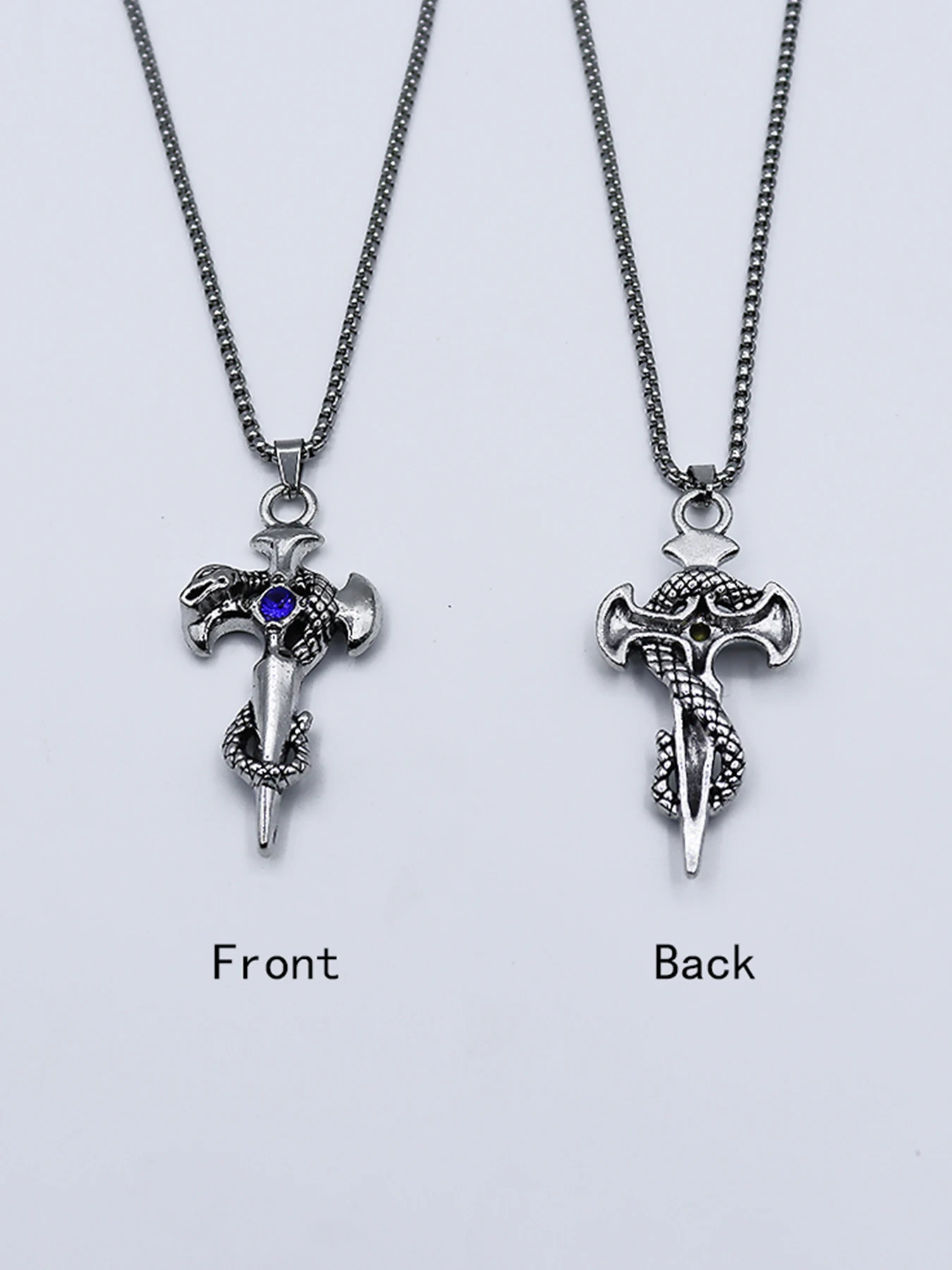 Retro Snake Sword Dagger Charm Pendant Necklace for Men Stainless Steel Gothic Antique Animal Necklaces Rock Punk Jewelry Gifts