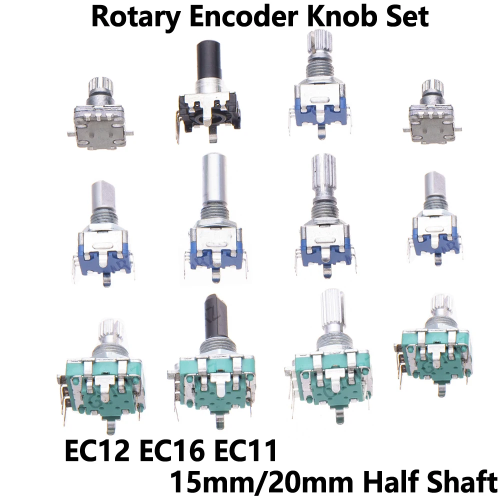 5PCS EC12 EC16 EC11 Rotary Encoder Knob Set 15mm/20mm Half Shaft Plum Shaft DIY Electronics Parts with Nut Washer EC16/EC11-Plum