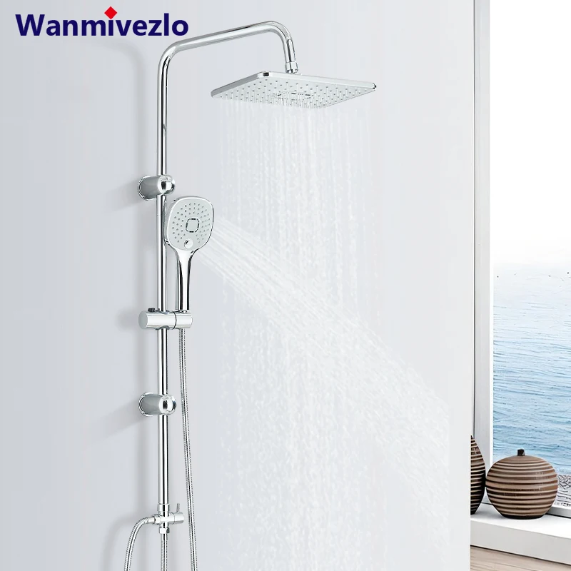 Chrome Bathroom Shower Faucet Set Wall Mounted Shower column Taps Rainfall Shower Mixer Crane