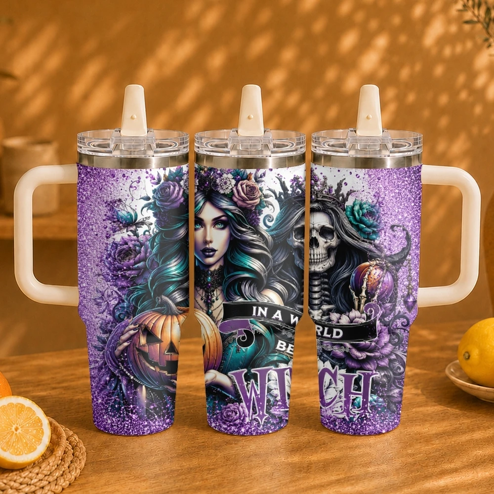 The Dark Halloween Witch Vacuum Flasks 40oz Vacuum Insulated Travel Mug - Stainless Steel Straw Cup Lid